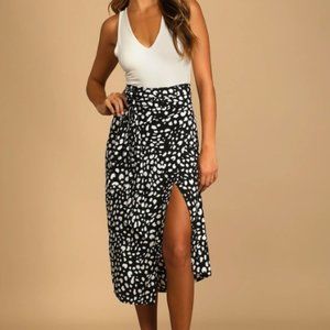 Statement-Maker Black Animal Print Wrap Midi Skirt